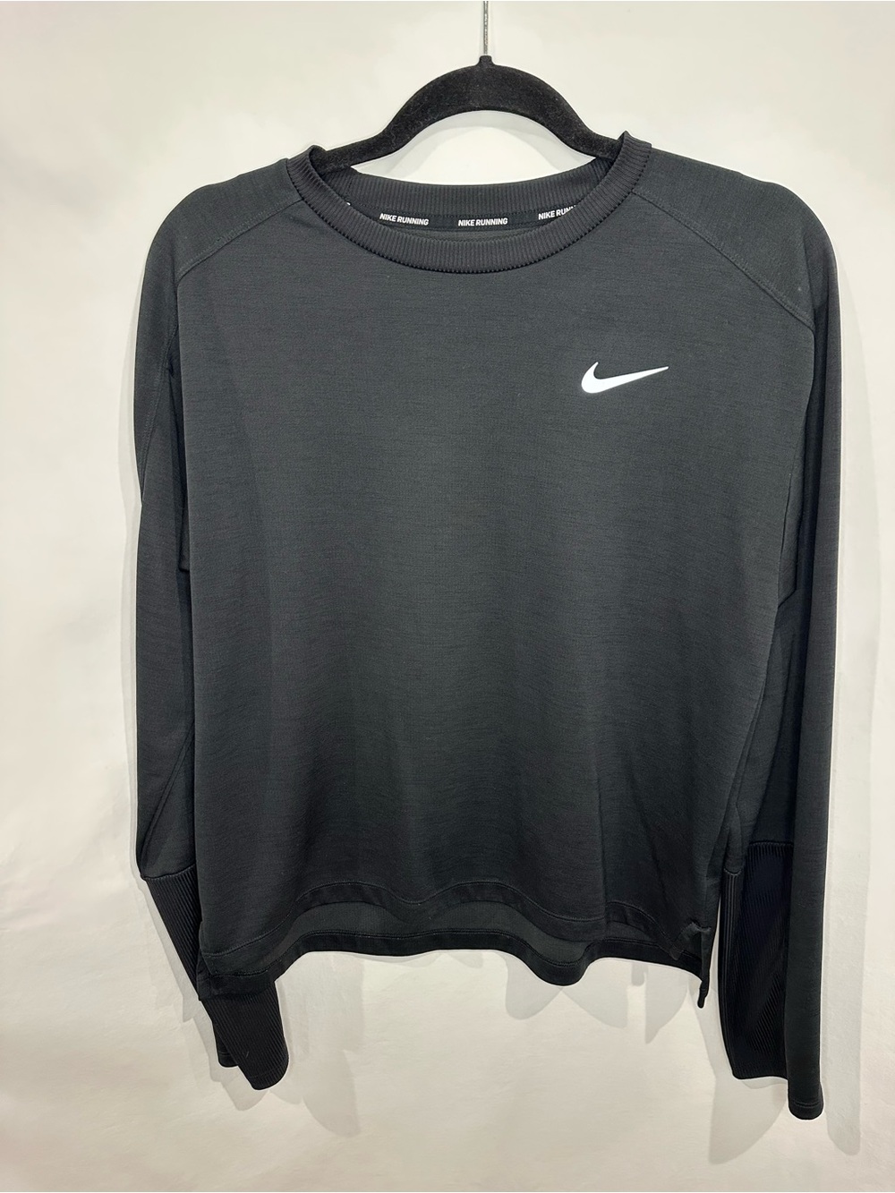 Nike Black Crew Sweatshirt with White Swoosh Logo